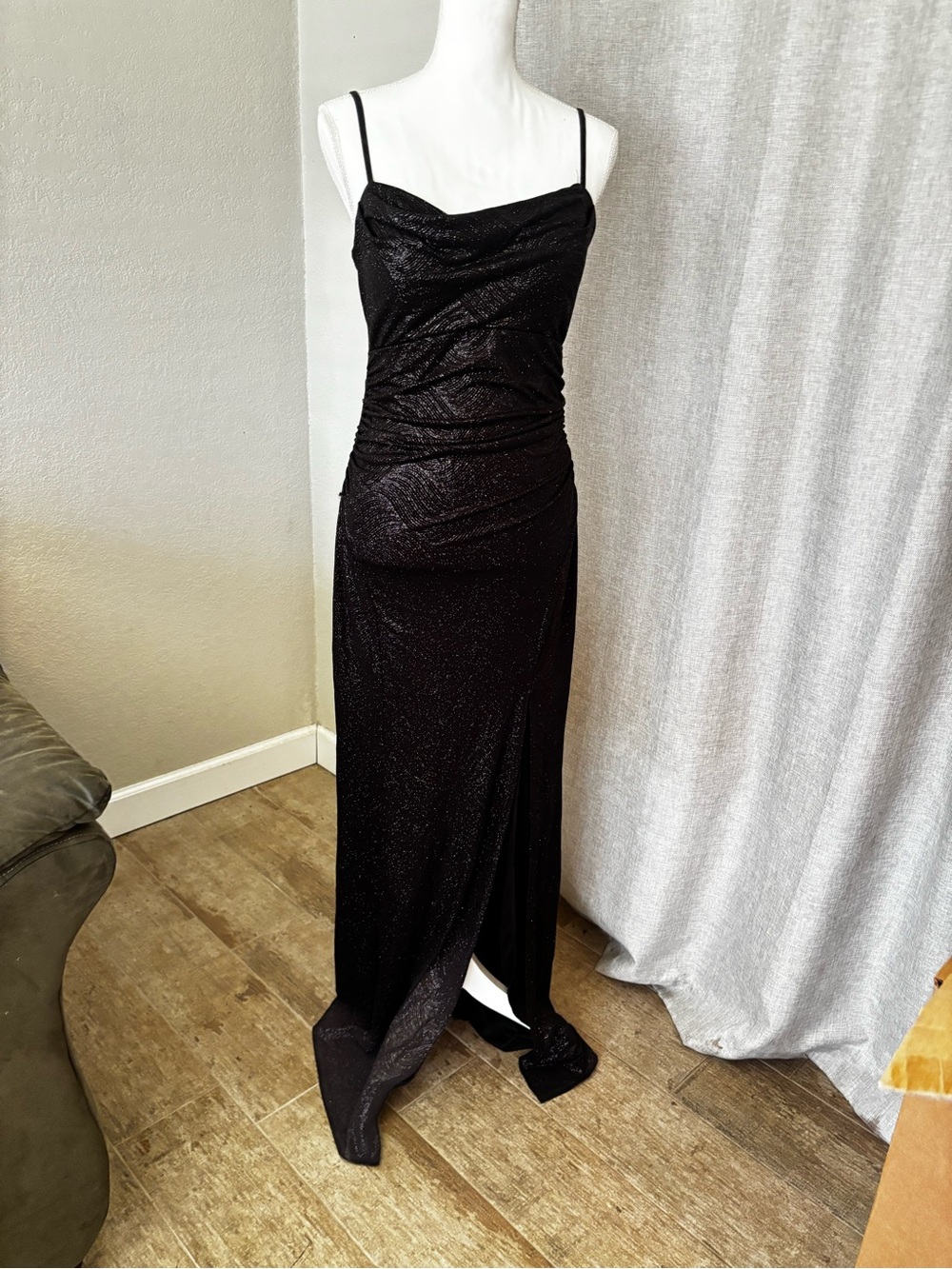 Windsor Black Glitter Spaghetti Strap Maxi Dress